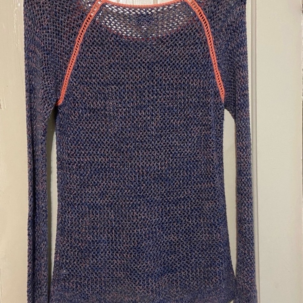 American Eagle Outfitters Womens Sweater Size Large Blue/Orang Soft Open Knit - Picture 7 of 9